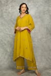 Shop_Tanu Malhotra_Mustard Crepe Mirrors V-neck Work Kaftan Kurta And Pant Set _Online_at_Aza_Fashions