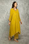 Tanu Malhotra_Mustard Crepe Mirrors V-neck Work Kaftan Kurta And Pant Set _at_Aza_Fashions
