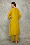 Shop_Tanu Malhotra_Mustard Crepe Mirrors V-neck Work Kaftan Kurta And Pant Set _at_Aza_Fashions
