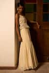 Buy_Saangi_Ivory Crepe, Viscose Sequins, Zari, Embroidery Ember Sculpted Corset With Skirt _Online_at_Aza_Fashions