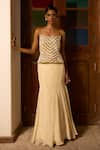 Buy_Saangi_Ivory Crepe, Viscose Sequins, Zari, Embroidery Ember Sculpted Corset With Skirt _at_Aza_Fashions