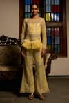Buy_Saangi_Yellow Viscose, Net, Satin Lime Radiance Embellished Peplum Sharara Co-ord Set _at_Aza_Fashions