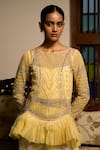 Buy_Saangi_Yellow Viscose, Net, Satin Lime Radiance Embellished Peplum Sharara Co-ord Set _Online_at_Aza_Fashions
