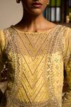 Shop_Saangi_Yellow Viscose, Net, Satin Lime Radiance Embellished Peplum Sharara Co-ord Set _at_Aza_Fashions