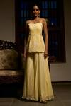 Buy_Saangi_Yellow Organza, Satin Embroidery, Lemon Glow Peplum Kurta And Palazzo Co-ord Set _at_Aza_Fashions