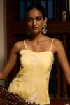 Shop_Saangi_Yellow Organza, Satin Embroidery, Lemon Glow Peplum Kurta And Palazzo Co-ord Set _at_Aza_Fashions