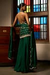Saangi_Emerald Green Silk, Organza Embroidery, Sequins Halter The Harmony Kurta Set _Online_at_Aza_Fashions