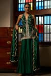 Buy_Saangi_Emerald Green Silk, Organza Embroidery, Sequins Halter The Harmony Kurta Set _at_Aza_Fashions