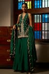 Shop_Saangi_Emerald Green Silk, Organza Embroidery, Sequins Halter The Harmony Kurta Set _Online_at_Aza_Fashions