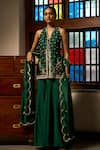 Saangi_Emerald Green Silk, Organza Embroidery, Sequins Halter The Harmony Kurta Set _at_Aza_Fashions