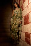 Buy_Saangi_Green Organza, Satin Sequins, Jungle Print Ruffle Pre-draped Saree With Blouse _at_Aza_Fashions