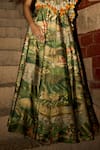 Buy_Saangi_Green Satin, Chinon Tassels, Embroidery, Beads Jungle Print Cape Skirt Set _Online_at_Aza_Fashions