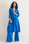 Buy_RAAS LIFE_Blue Vegan Silk Beads Notched Neck Passion Flower Collar Jacket _at_Aza_Fashions