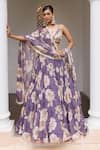 Buy Meenagurnam Purple Organza Sequins, Mirrors, Stones Floral Print Cutdana And Lehenga Set at Aza Fashions Buy_Meenagurnam_Purple Organza Sequins, Mirrors, Stones Floral Print Cutdana And Lehenga Set _at_Aza_Fashions