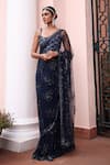 Buy_Meenagurnam_Navy Net Sequins, Beads, Embroidery Floral Cutdana And Saree & Blouse Set _at_Aza_Fashions