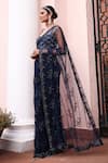 Meenagurnam_Navy Net Sequins, Beads, Embroidery Floral Cutdana And Saree & Blouse Set _Online_at_Aza_Fashions
