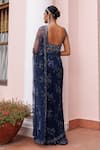Shop_Meenagurnam_Navy Net Sequins, Beads, Embroidery Floral Cutdana And Saree & Blouse Set _at_Aza_Fashions