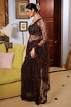 Buy Meenagurnam Brown Net Sequins, Beads, Embroidery Floral Embellished Saree With Blouse Online at Aza Fashions Buy_Meenagurnam_Brown Net Sequins, Beads, Embroidery Floral Embellished Saree With Blouse _Online_at_Aza_Fashions