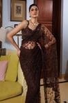 Shop Meenagurnam Brown Net Sequins, Beads, Embroidery Floral Embellished Saree With Blouse Online at Aza Fashions Shop_Meenagurnam_Brown Net Sequins, Beads, Embroidery Floral Embellished Saree With Blouse _Online_at_Aza_Fashions