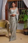 Buy_Meenagurnam_Green Net Sequins, Beads, Embroidery Floral Embellished Saree With Blouse _at_Aza_Fashions