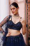 Buy_Meenagurnam_Navy Net Sequins, Beads, Embroidery Flower Motif And Beaded Lehenga Set _Online_at_Aza_Fashions