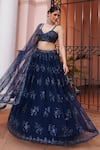 Shop_Meenagurnam_Navy Net Sequins, Beads, Embroidery Flower Motif And Beaded Lehenga Set _Online_at_Aza_Fashions