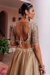 Shop_Meenagurnam_Green Tissue Sequins, Mirrors, Stones, Beads, Cutdana And Work Lehenga Set _at_Aza_Fashions