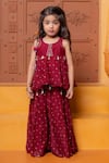 Buy_Kirti Agarwal - Pret N Couture_Maroon Chanderi Silk Foil Printing, Embroidery Buti Peplum Kurta And Sharara Set _at_Aza_Fashions
