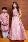 Kirti Agarwal - Pret N Couture Pink Brocade Embroidery Ruched Crop Top And Lehenga Set at Aza Fashions Kirti Agarwal - Pret N Couture_Pink Brocade Embroidery Ruched Crop Top And Lehenga Set _at_Aza_Fashions