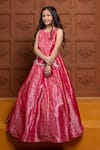Buy_Kirti Agarwal - Pret N Couture_Pink Brocade, Jacquard Embroidery, Zari Motif Blouse And Lehenga Set _Online_at_Aza_Fashions