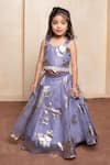 Buy_Kirti Agarwal - Pret N Couture_Lavender Organza Foil Printing Scalloped Hem Blouse And Lehenga Set _at_Aza_Fashions