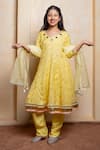 Kirti Agarwal - Pret N Couture_Yellow Organza, Viscose, Shantoon Mirrors, Embroidered Anarkali Kurta Set _at_Aza_Fashions