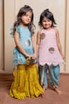 Buy_Kirti Agarwal - Pret N Couture_Blue Crepe, Chinon Polka Motif Ruffled Kurta And Tiered Sharara Set 