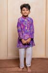 Shop Kirti Agarwal - Pret N Couture Purple Crepe, Cotton, Silk Floral Leaf Motif Kurta And Pant Set at Aza Fashions Shop_Kirti Agarwal - Pret N Couture_Purple Crepe, Cotton, Silk Floral Leaf Motif Kurta And Pant Set _at_Aza_Fashions