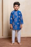 Buy_Kirti Agarwal - Pret N Couture_Blue Chanderi Silk, Cotton Embroidery Geometric And Floral Kurta Pyjama Set _Online_at_Aza_Fashions