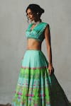 Shop_Basil Leaf_Aqua Linen, Satin, Chiffon, Organza Embroidery, Sequins, Printed Lehenga Set _Online_at_Aza_Fashions
