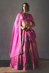 Shop_Basil Leaf_Pink Linen, Satin, Organza Sequins, Embroidery, Zari V-neck, Printed Lehenga Set _Online_at_Aza_Fashions