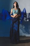 Buy_Basil Leaf_Blue Chiffon Sequins, Beads, Tonal Printed Pre-draped Saree With Blouse _Online_at_Aza_Fashions