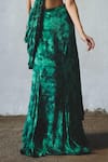 Shop_Basil Leaf_Green Chiffon Embroidery, Sequins Tonal Print Pre-draped Saree With Blouse _Online_at_Aza_Fashions