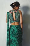 Basil Leaf_Green Chiffon Embroidery, Sequins Tonal Print Pre-draped Saree With Blouse _at_Aza_Fashions