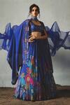 Buy_Basil Leaf_Blue Chiffon Embroidery, Sequins Round Neck, Floral Printed Pleated Lehenga Set _Online_at_Aza_Fashions