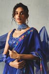 Shop_Basil Leaf_Blue Chiffon Embroidery, Sequins Round Neck, Floral Printed Pleated Lehenga Set _Online_at_Aza_Fashions