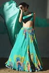 Shop_Basil Leaf_Aqua Chiffon Sequins, Embroidery Round Neck, Scoop Floral Printed Lehenga Set _Online_at_Aza_Fashions