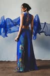 Shop_Basil Leaf_Blue Chiffon Embroidery, Sequins V-neck Top With Palazzo _at_Aza_Fashions