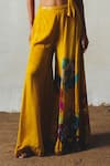 Basil Leaf_Yellow Chiffon Embroidery, Sequins V-neck Top With Palazzo _Online_at_Aza_Fashions
