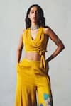 Buy_Basil Leaf_Yellow Chiffon Embroidery, Sequins V-neck Top With Palazzo _Online_at_Aza_Fashions