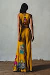 Shop_Basil Leaf_Yellow Chiffon Embroidery, Sequins V-neck Top With Palazzo _at_Aza_Fashions