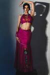 Buy Basil Leaf Pink Chiffon Sequins, Stones Halter Neck Printed Pre-draped Saree With Blouse Online at Aza Fashions Buy_Basil Leaf_Pink Chiffon Sequins, Stones Halter Neck Printed Pre-draped Saree With Blouse _Online_at_Aza_Fashions
