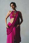 Shop Basil Leaf Pink Chiffon Sequins, Stones Halter Neck Printed Pre-draped Saree With Blouse Online at Aza Fashions Shop_Basil Leaf_Pink Chiffon Sequins, Stones Halter Neck Printed Pre-draped Saree With Blouse _Online_at_Aza_Fashions