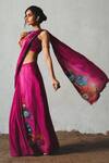 Basil Leaf Pink Chiffon Sequins, Stones Halter Neck Printed Pre-draped Saree With Blouse at Aza Fashions Basil Leaf_Pink Chiffon Sequins, Stones Halter Neck Printed Pre-draped Saree With Blouse _at_Aza_Fashions